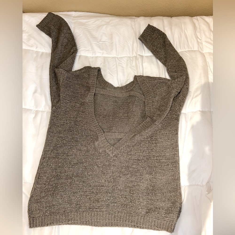 Open Back Taupe Crewneck Sweater Sz S/M